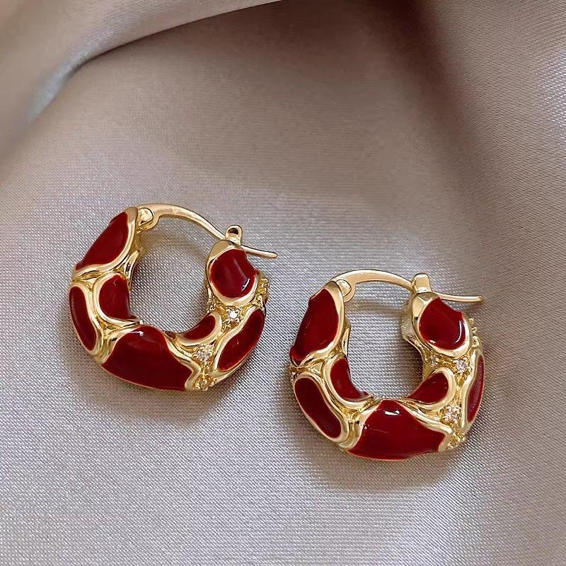 French Drip Glaze Personalized Circle Earrings - Light Luxury, Versatile & Fashionable Design, High-End, Hot Selling Accessories
