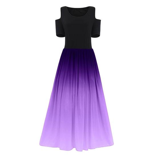 Plus Size Women O Neck Cold Shoulder Gradient Print Waist Tight Long Party Dress