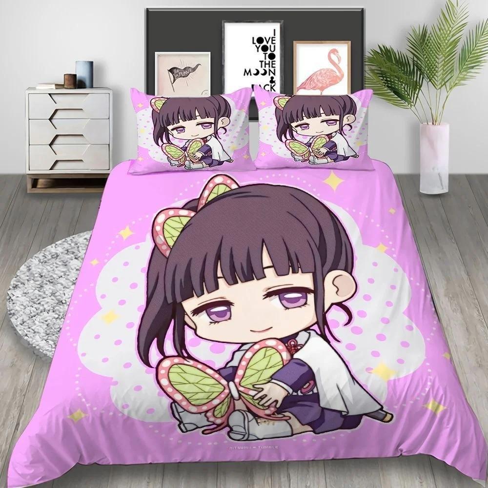 Cartoon Demon Slayer Bedding Set Japan Anime 3D Printed Duvet Cover Set Comforter Cover Set  Twin Single Size for Home Decor
