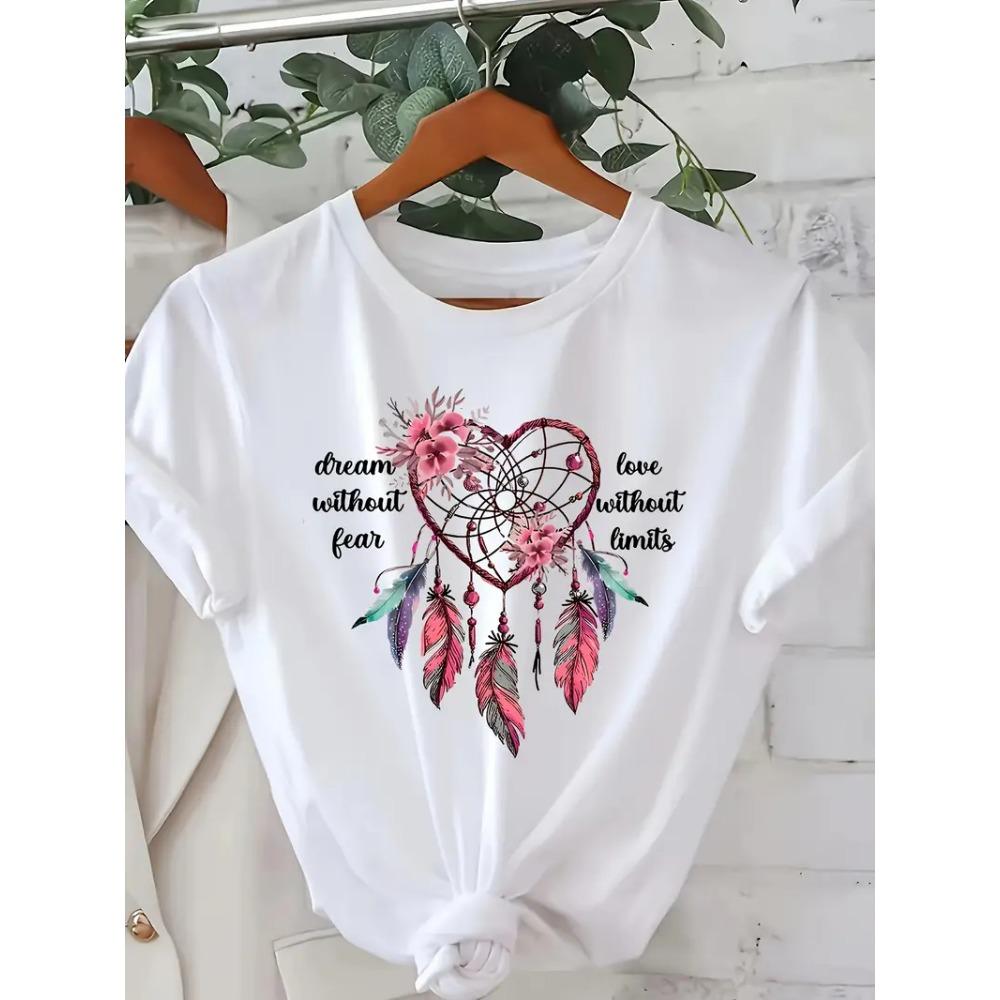 

T Shirt Clothing Women s Graphic Clothing Women s Summer Dreamcatcher Graphic Tee Print Sleeve Printed Clothes 3XL
