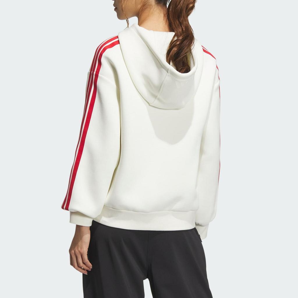 adidas Casual Series Brand Logo Hooded Pullover Striped Thick Sweatshirt Women Sweatshirt Han-Jade-White JZ1638