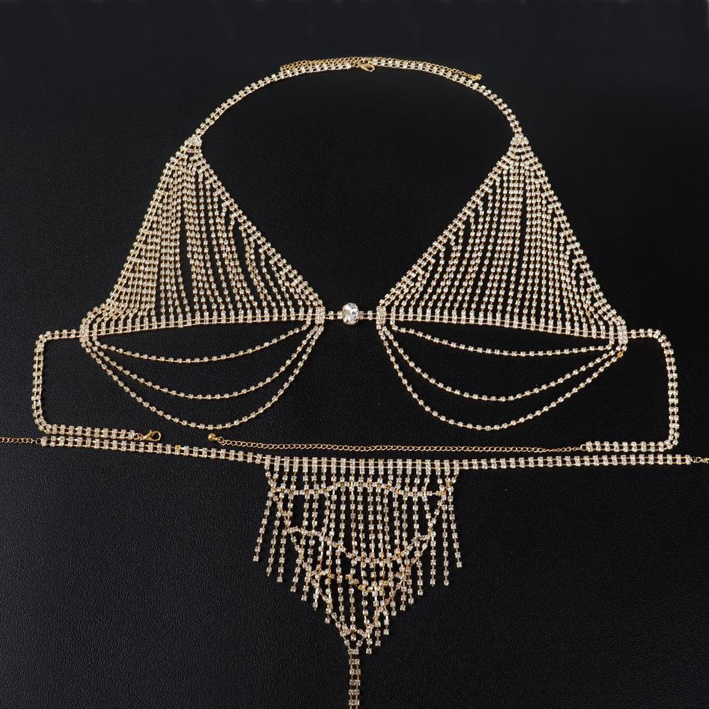 Rhinestone Tassel Bikini Bra Body Chain - Women's Nightclub Fashion