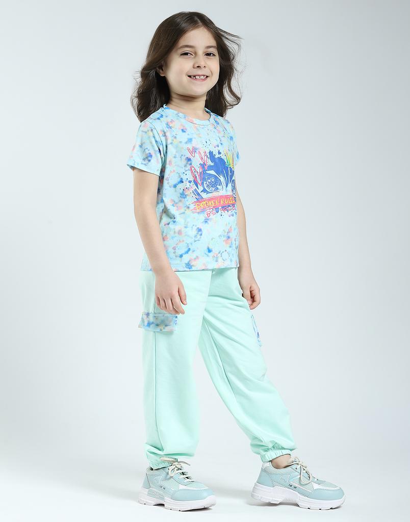 MONTE CARLO Dziewczęcy komplet dolny z okrągłym dekoltem i nadrukiem