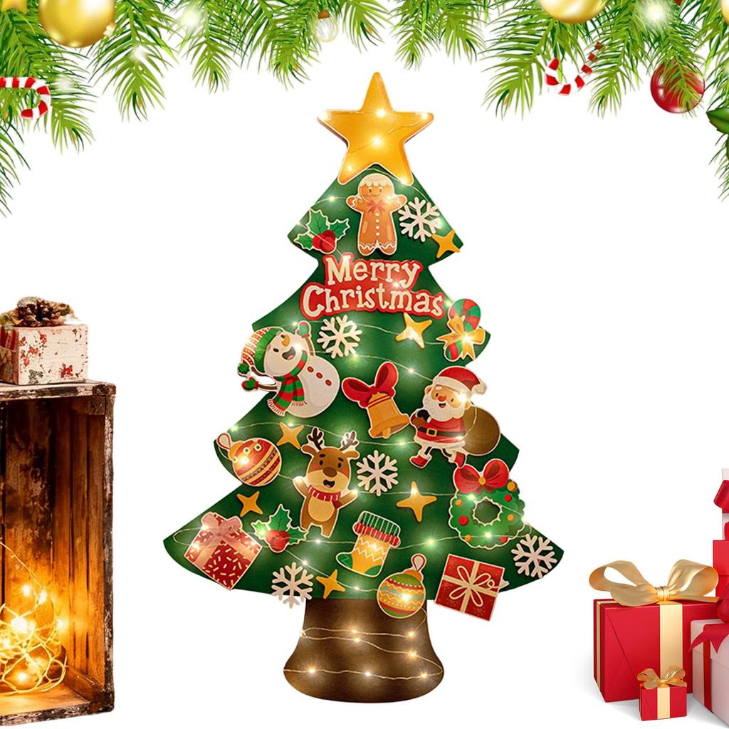 Non-woven Felt Christmas Tree With 9.8ft Light String LED Pendant 3D Felt Christmas Tree For Bedroom Nursery Kindergarten