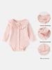 Pink Girls' Long Sleeve Romper - Sweet & Fashionable Baby Jumpsuit for Spring/Autumn, Solid Color, Perfect for One-Year-Olds.
