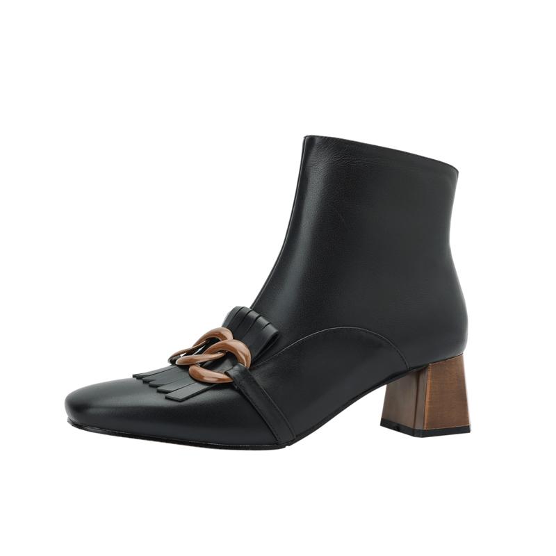 

Мода 2025 Новая Женская Обувь Бахрома Женские Ботинки Зимние Ботильоны Zapatos De Mujer Женские Ботинки Квадратный Носок Натуральная Кожа Черные Ботинки 4 чёрный