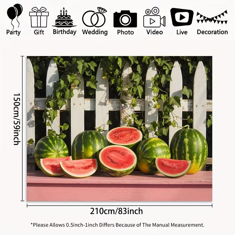 2D Summer Party Backdrop Watermelon Slices and Whole Watermelons with Ivy Background