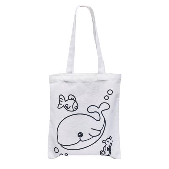 

DIY Coloring Canvas Bag Cute Animal Plant Space Designs Kids Tote Reusable Shopping Tote for Children School Outing Picnic B