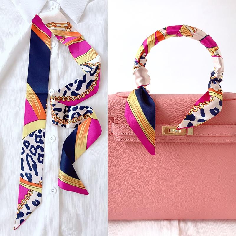 4cm* 95cm Woman Thin Imitation Silk Scarf Long Hair Strip Headband Neckerchief Fashion Bag Handle Ribbon Scarf Female Tie