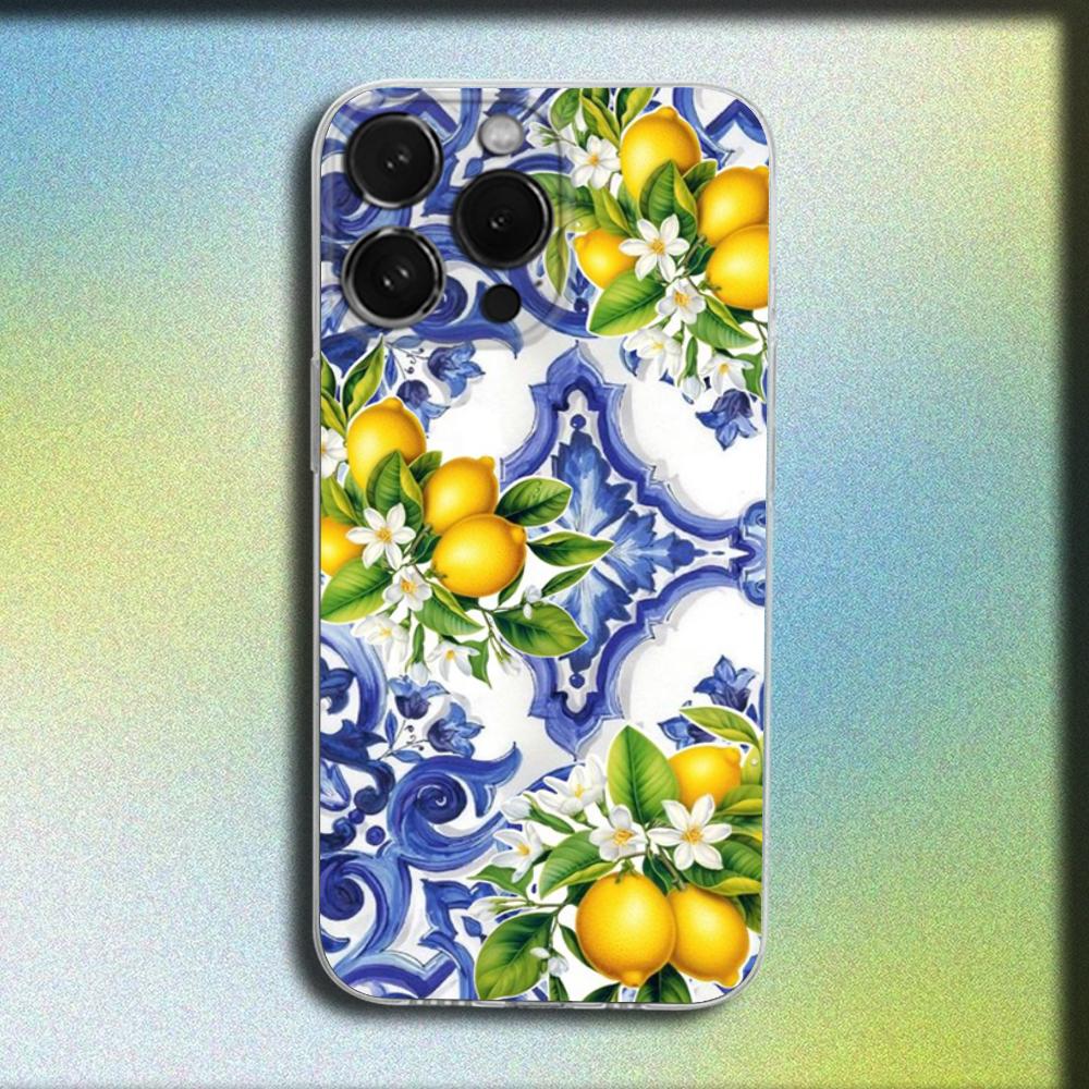 Frukt Citron Konst Mönster Telefonfodral För iPhone 16,15,14,13,12,11 Plus,Pro,Max,XR,XS,X,Plus,SE,Mini Genomskinligt Mjukt Skydd