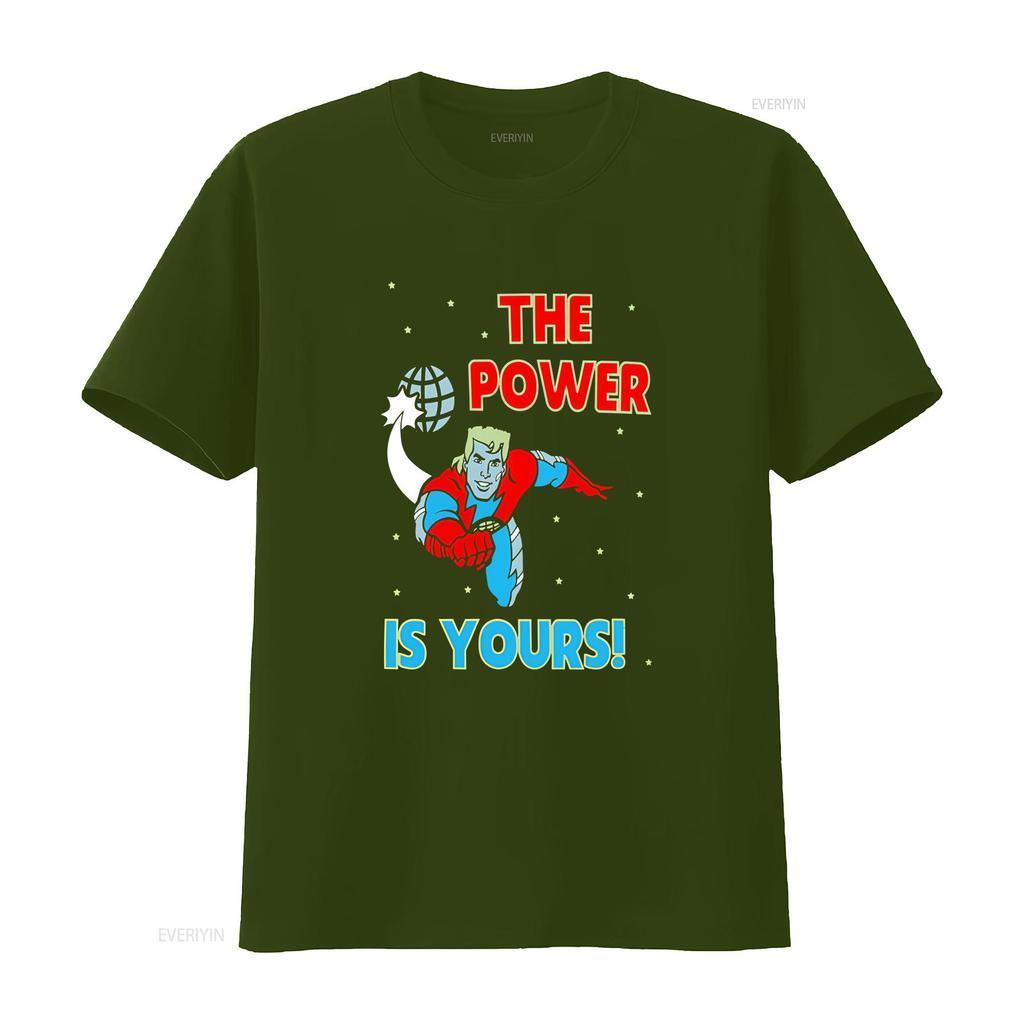 Captain Planet The Power Is Yours Cartoon Retro T Shirt Vintage Washed Top For Everyday Wear Streetwear Homme Graphic Unisex