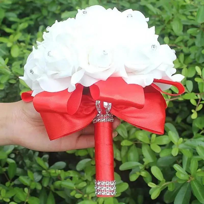 New 18cm Crystal Roses Pearl Bridal Wedding Holding Flowers Valentine's Day Proposal Simulated Bouquet Photography Wholesale