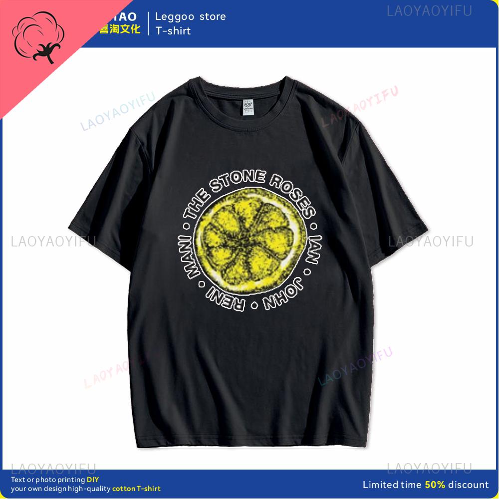 Human stone rose lemon name printed pattern fashion Harajuku trend Street wear Unisex and women universal short-sleeved T-shirt Unisex