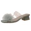 Beautiful fluffy cool slippers women's summer wear new fashion crystal thick high heel one-word drag