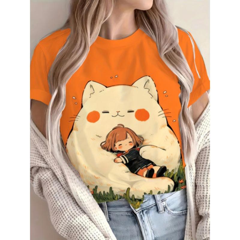 Casual Ladies Short Sleeve Fashion Printed Top Loose T-Shirts Women’s