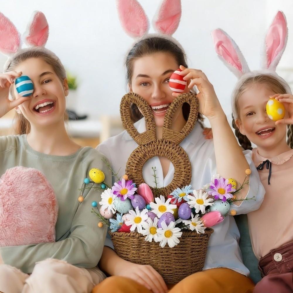 Hand Woven Bunny Flower Basket Handmade Easter Wall Pocket Easter Bunny Basket Spring Decor
