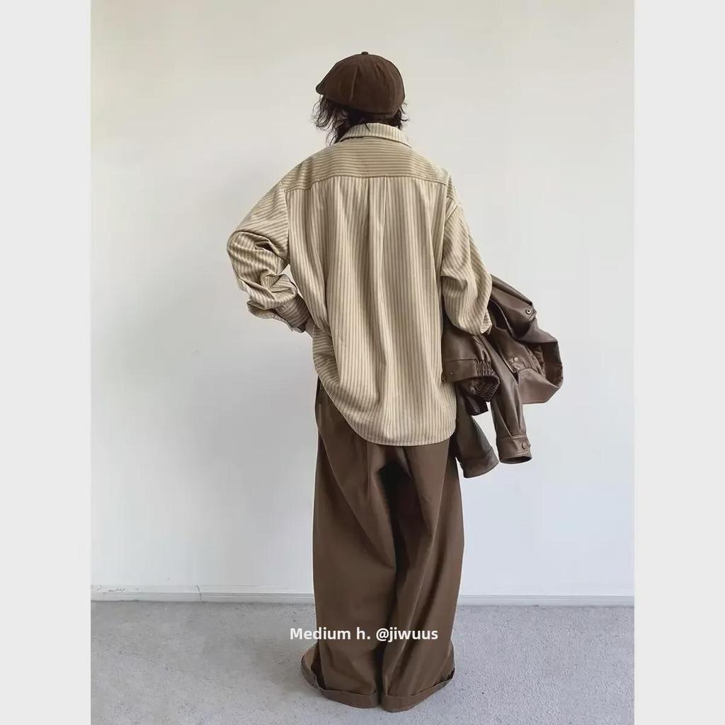 2024 Frühling Japanisches Retro Gestreiftes Langarmhemd - Unisex College-Stil, Lässige Lockere Passform