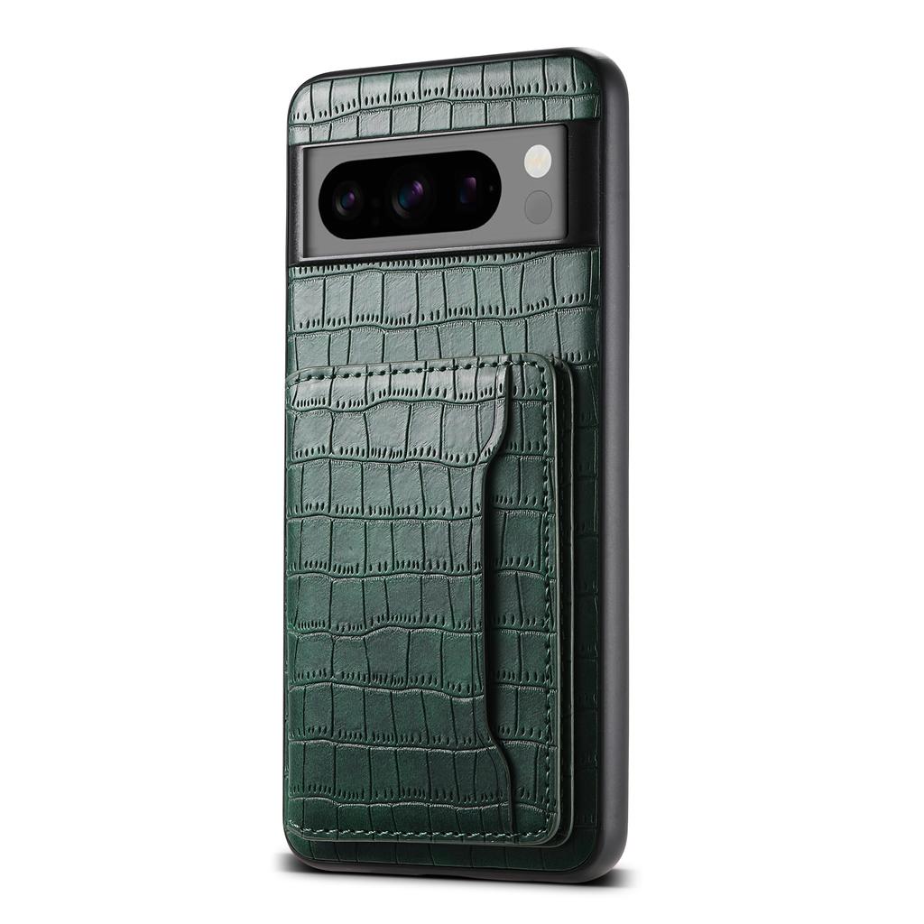 For Google Pixel 8 Pro Kickstand Case Card Holder Phone Cover Crocodile Texture