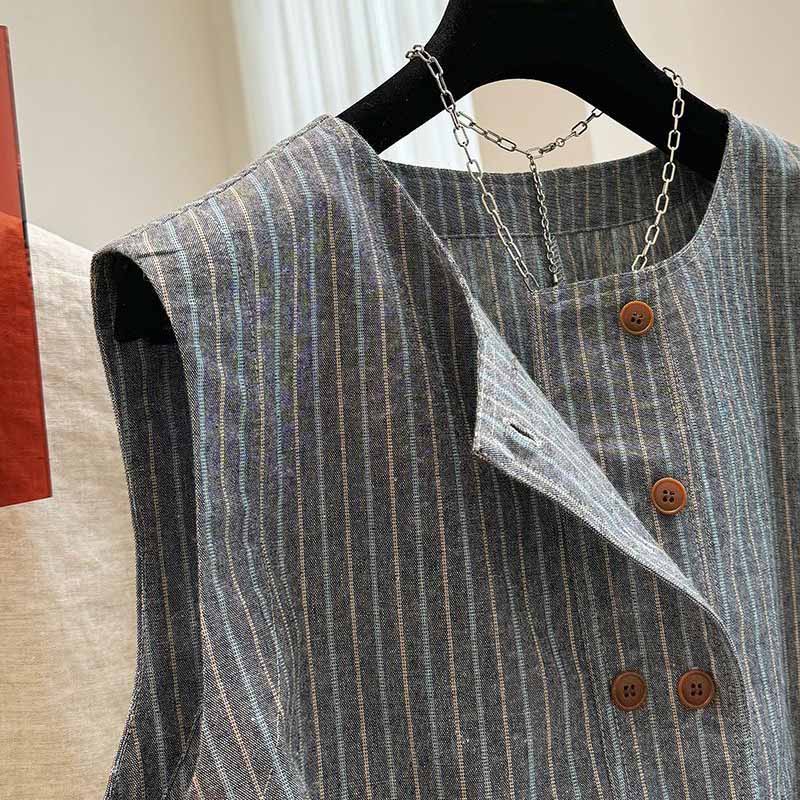 Vest for kvinner Bomull Ermeløs Vintage Denimvest Oversized Trykk Allsidig Casual Knapper Vest