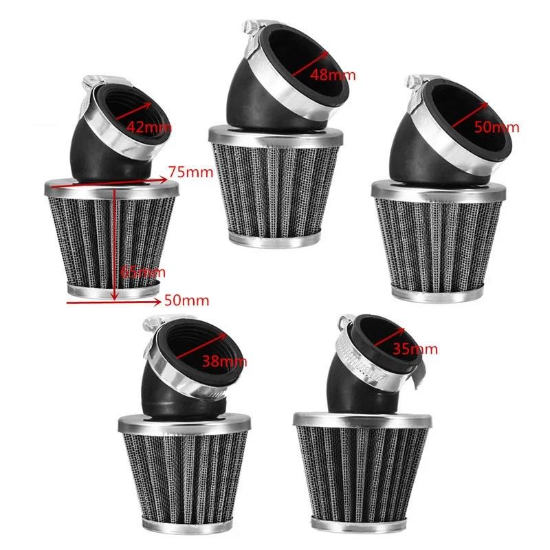 Motorcycle Air Filter 35mm 38mm 42mm 45mm 50mm Cleaner Motorbike Clamp-on 45 Degree Bend Air Intake Mushroom Head Filters Air Filters 7