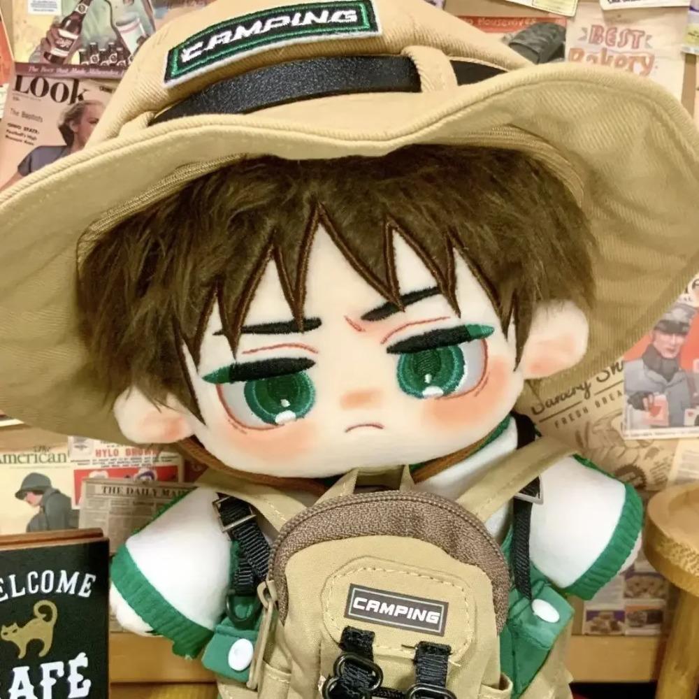 20cm Anime Eren Stuffed Cotton Doll Cute COS Attack On Titan Dress-up with Ears Plush Toys for Fans Children's Collectible Gifts