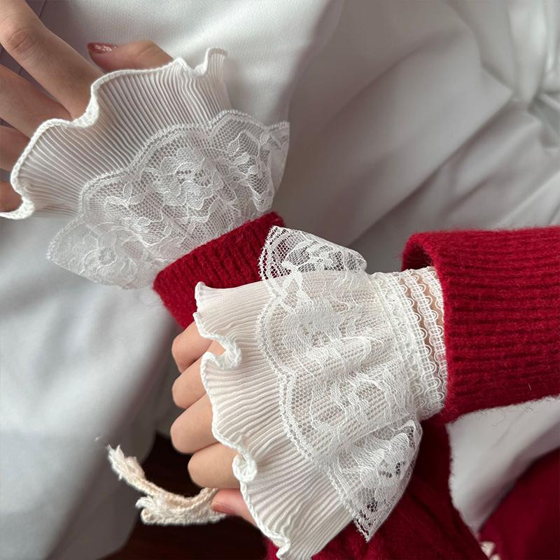Women Thin Hoodie Sweater Cuffs High Quality Lace Lace Fake Sleeves Sweet Extended Accessory Wrist Guard with Fake Cuffs
