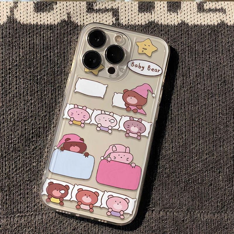 Transparent Cartoon Animal Sleeping Cover for Apple 17 Pro Max/14/15/16/XS/13 Pro