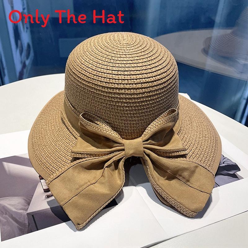 Paper Straw Wide Brim Sun Hat With Bow For Summer Beach Vacation Women