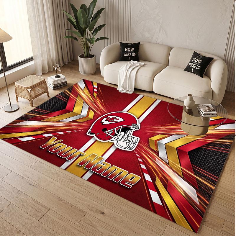 Custom Rug Kansas City Chiefs Pattern Print Name Text Soft Non‑Slip Floor Carpet for Home Indoor Decoration