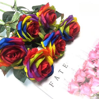 5Pcs Gradient Color Roses Artificial Flowers Realistic Single Stem Flowers Silk Rose Bouquet for Wedding Party Office Home Decor