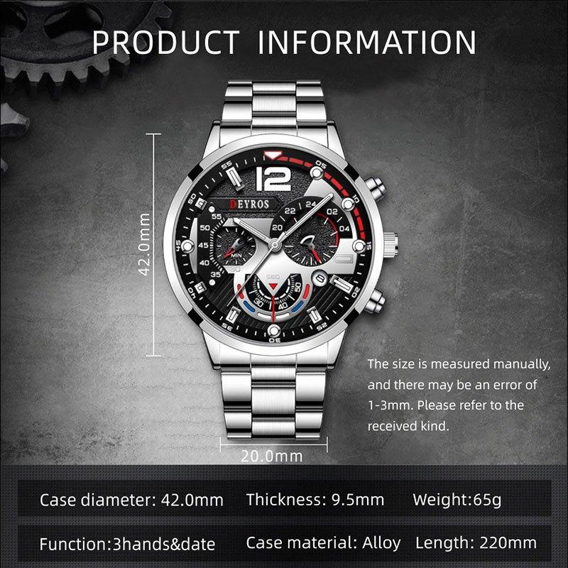 DEYROS Watches Men Watches Date Men's Watches Six Hands Steel Bracelet Watches Quartz Watches Sport Men Watches Luminous Watch Men