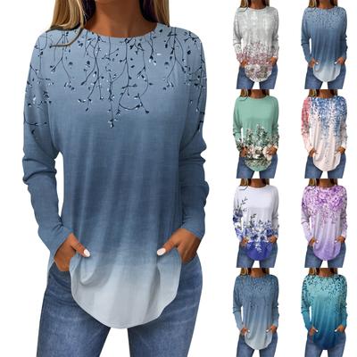 Women's Loose Round Neck Print Long Sleeve T-Shirt Top Pullover