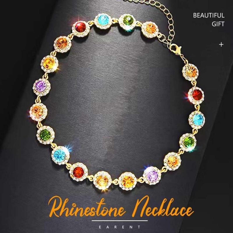 EARENT Colorful Rhinestone Choker Necklace Rainbow Jewelry for Women