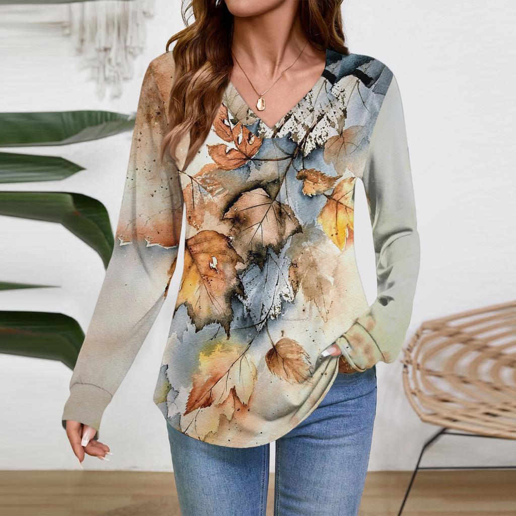 Women Long Sleeve Tops Dressy Casual V Neck Tshirts Basics Tee Vacation Fall Fashion Clothes