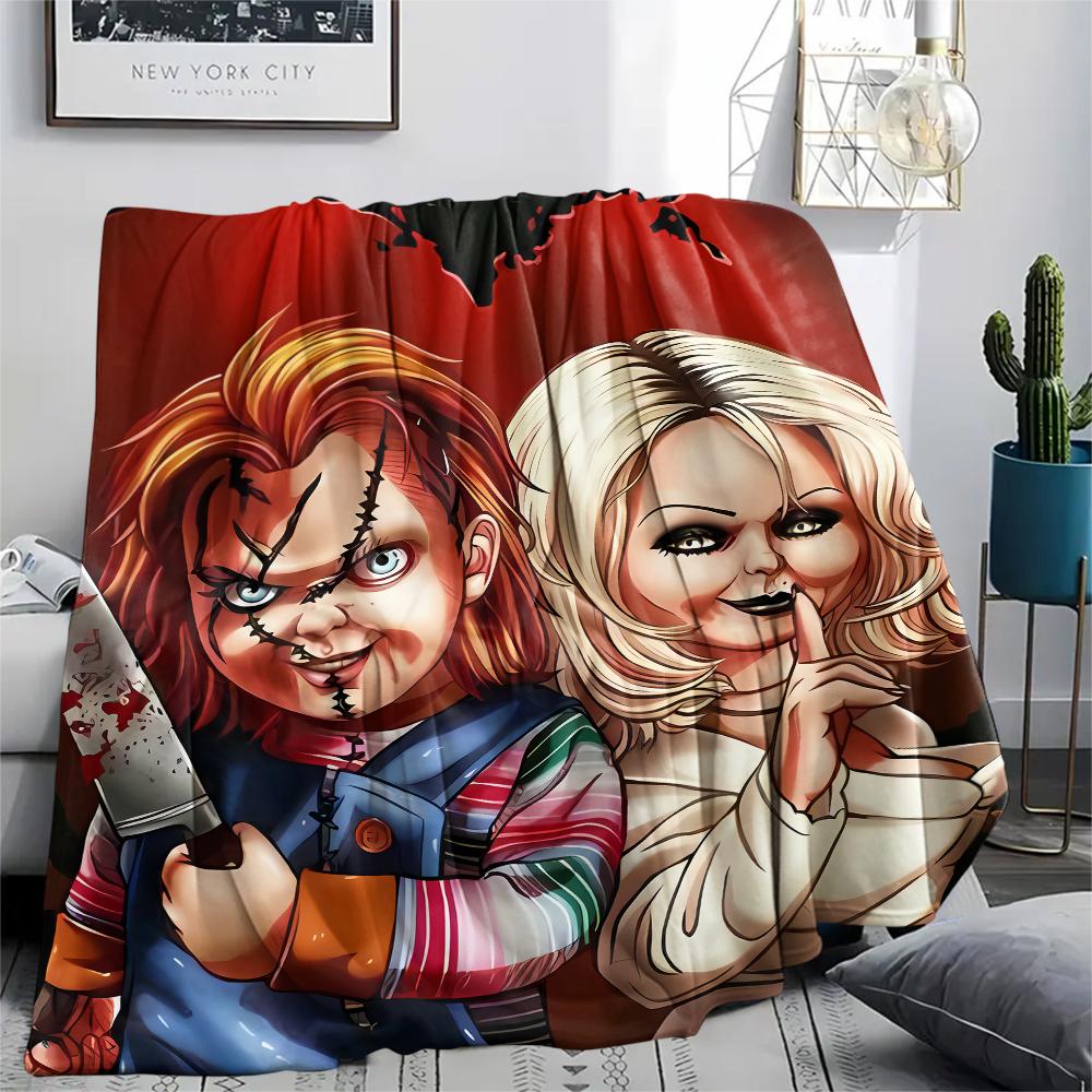 1PC Chucky Print Flannel Blanket, High quality All Seasons, Home Decor, Warmth and Comfort, Perfect for Christmas Gifts