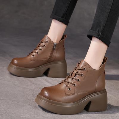 Herbst und Winter neue Stiefel mit dickem Absatz Martin-Stiefel Damen runde Spitze kleine höhenerhöhende kurze Stiefel Baumwolle Damenstiefel