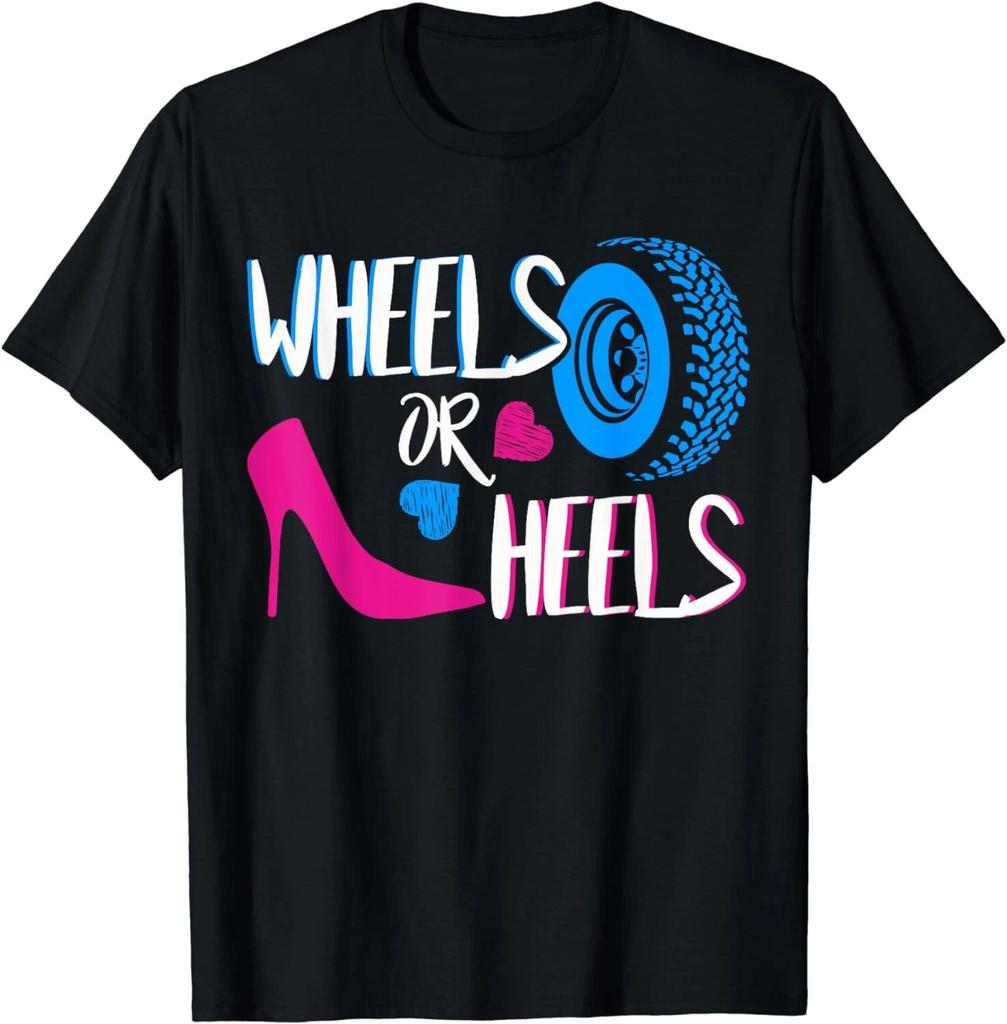 Gender Reveal Shirts Wheels Or Heels Baby Shower Gender Gift Unisex T-Shirt