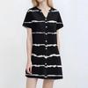 Women Fashion Casual V-neck Short Sleeve Button Stripe Print Dress