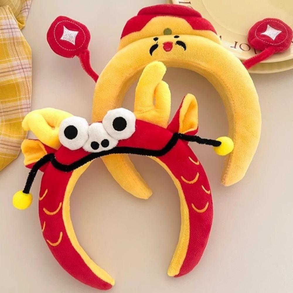 Cartoon Funny Hair Hoop God of Wealth Face Washing Hair Hoop New Year Plush Headband Children