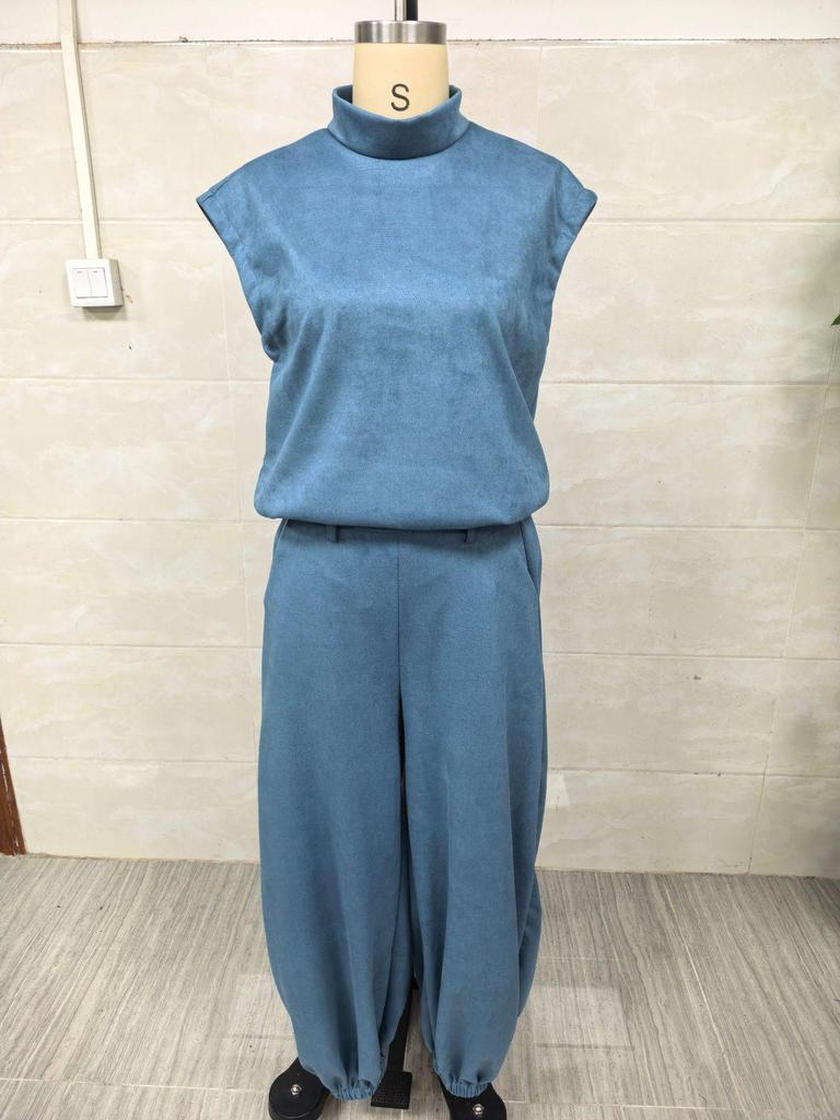2026 Western Style Sleeveless Suede Plush Wide-Leg Tapered Suit