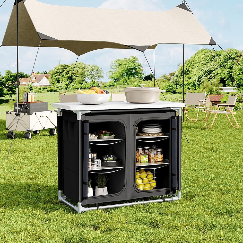 Folding Outdoor Kitchen Cupboard Storage Shelf Table