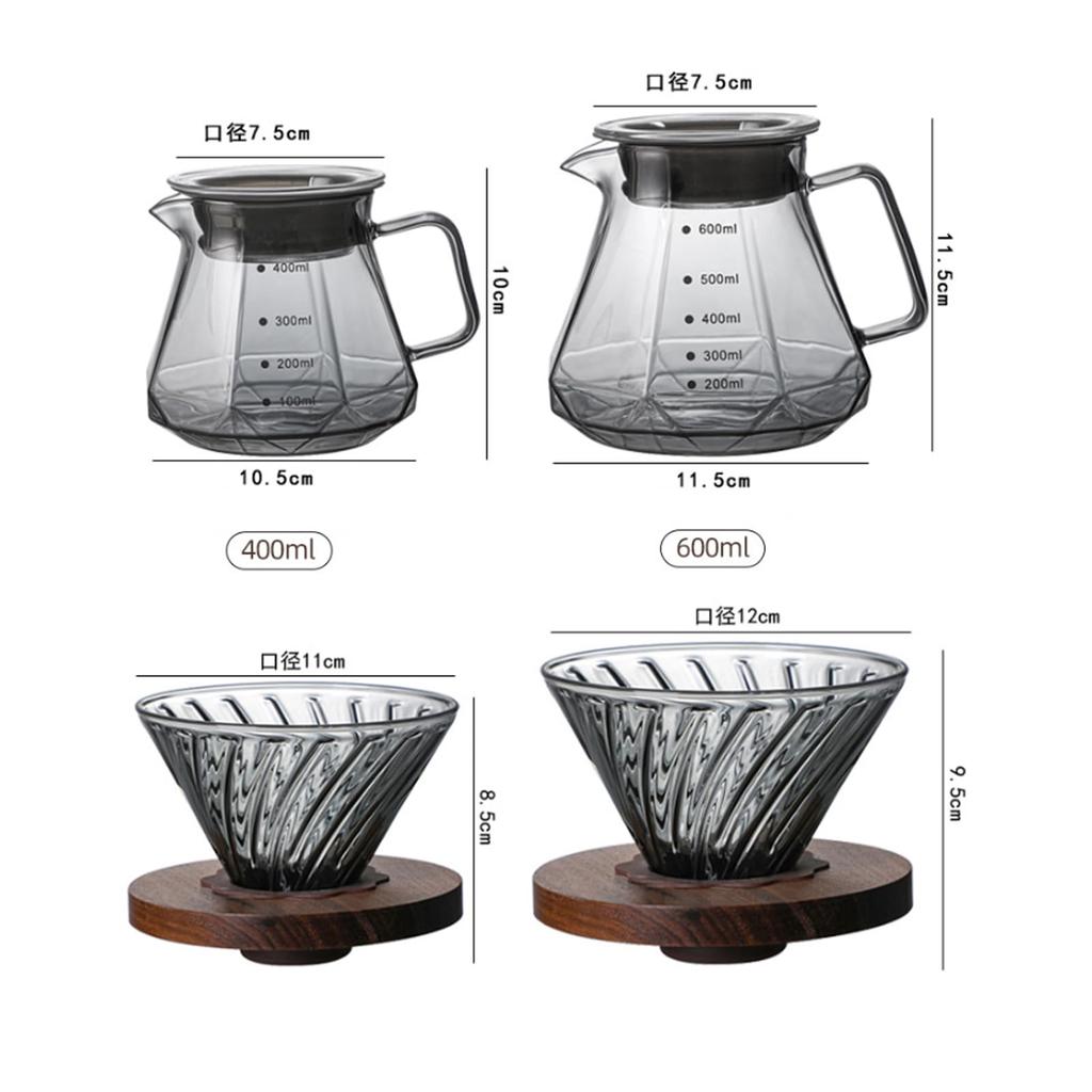 OULOVECO Coffee Dripper Set with 40 Filters, Heat-Resistant Glass Coffee Server & Wooden Holder, Hand Drip Equipment, 400ml Capacity with Measuring