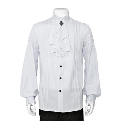 Herren Rüschen Stehkragen Lange Laternenärmel Piraten Cosplay Hemd Mittelalterliche Kleidung Gothic Vintage Oberteil