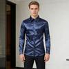 Men Shirt Lapel Long Sleeve Single Breasted Shirt Tops Pure Color Glossy Design Smooth Satin Shirt Versatile Daily Wear