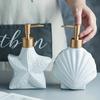 1pc Starfish Ceramic Lotion Dispensers,Shell Shaped Soap Dispenser, White Ceramic Lotion Bottle With Golden Matte Pump,Hand Soap Dispenser,Home Decor