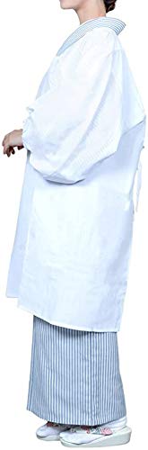[KYOETSU] Japanese Kimono, White, Long Sleeves, Kappogi (Length 85cm, White, Size L)