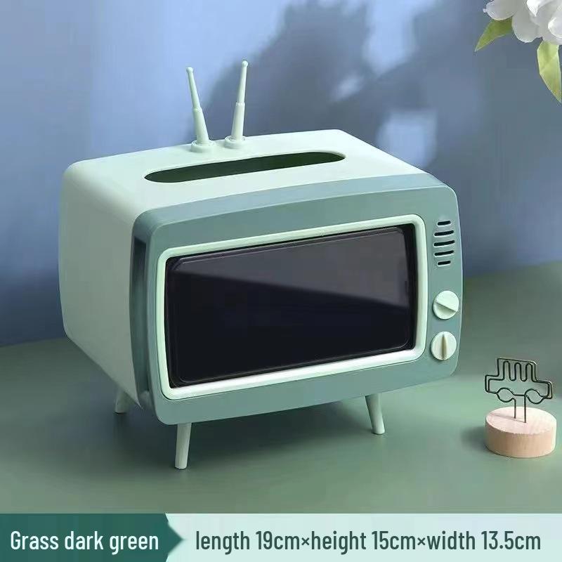 Retro TV Tissue Box and Mobile Phone Holder - Multi-functional for Home, Living Room, Coffee Table, and Restaurant Use.