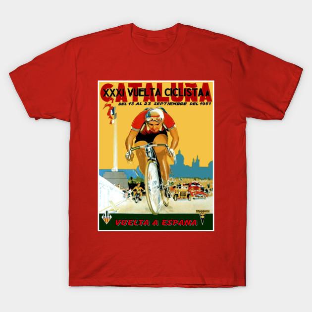 

Men Black Print T-shirt Vuelta A Espana Cataluna Bicycle Racing Print No-Cut Transfer Paper Print Cotton Tshirt XL красный