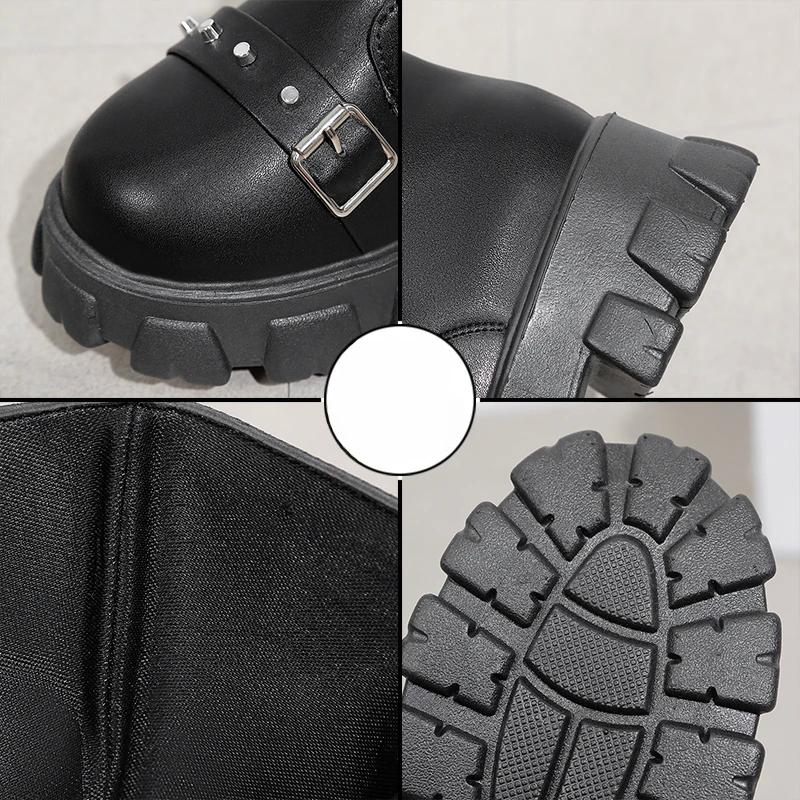 Fashion Fashion Large Size Women's Thick-soled Boots 2024 New Rivet Decoration Handsome Girl High-top Motorcycle Boots Botas De Mujer