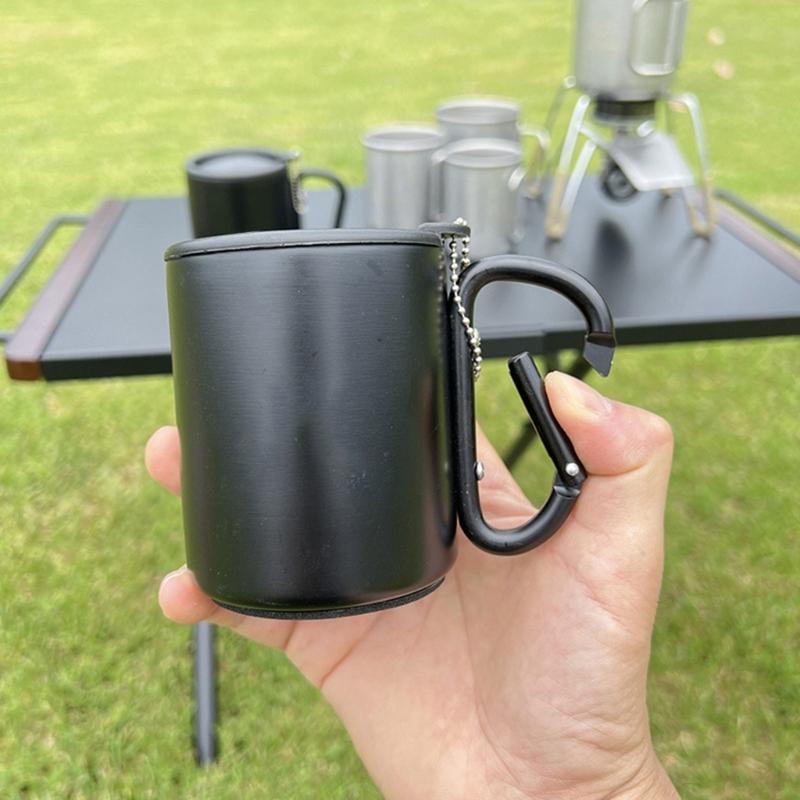 Taza de Camping para Exteriores Taza de Café de Viaje Taza Térmica con Asa de Mosquetón y Tapa